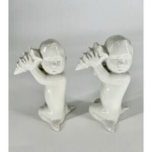 2 Bing & Grondahl B & G Copenhagen #2264 Mermaid Child Conch Shell 4.5" Figurine